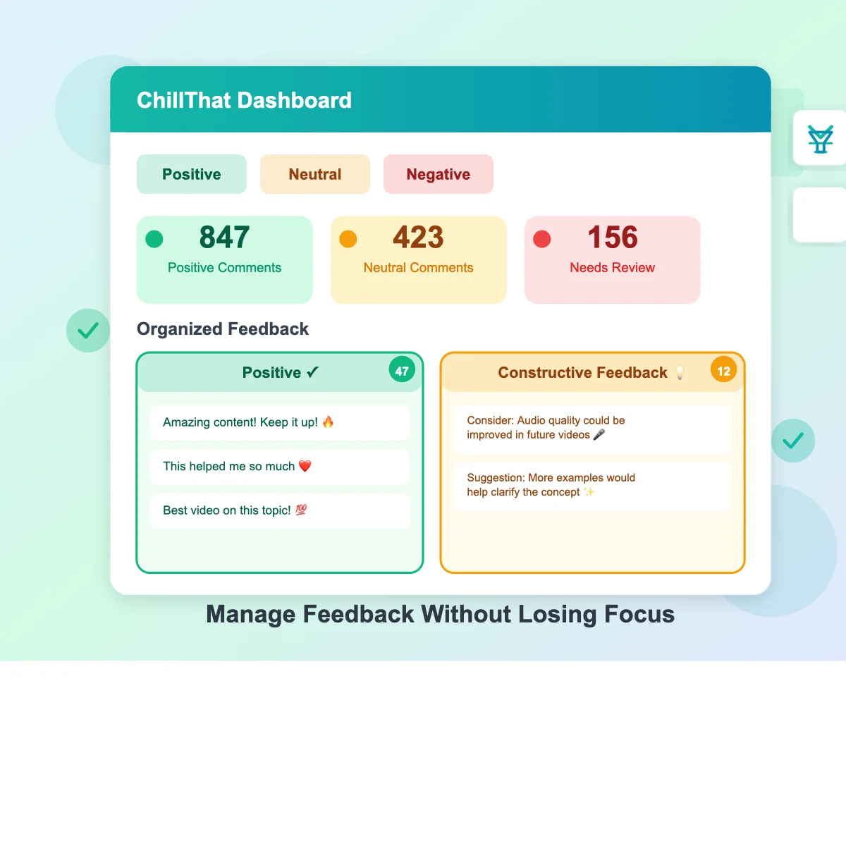 Organized comment dashboard showing filtered and categorized feedback